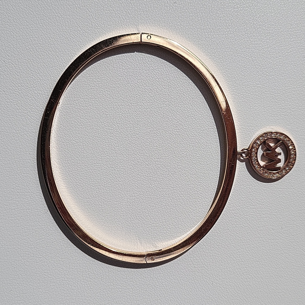 Michael Kors Rose Gold Crystal Logo Hinge Bracelet - Picture 2 of 11